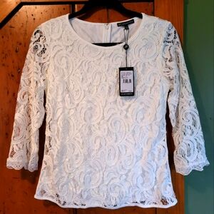 Adrianna Papell Lace Top Blouse (Color: Natural White, Size: S) NWT